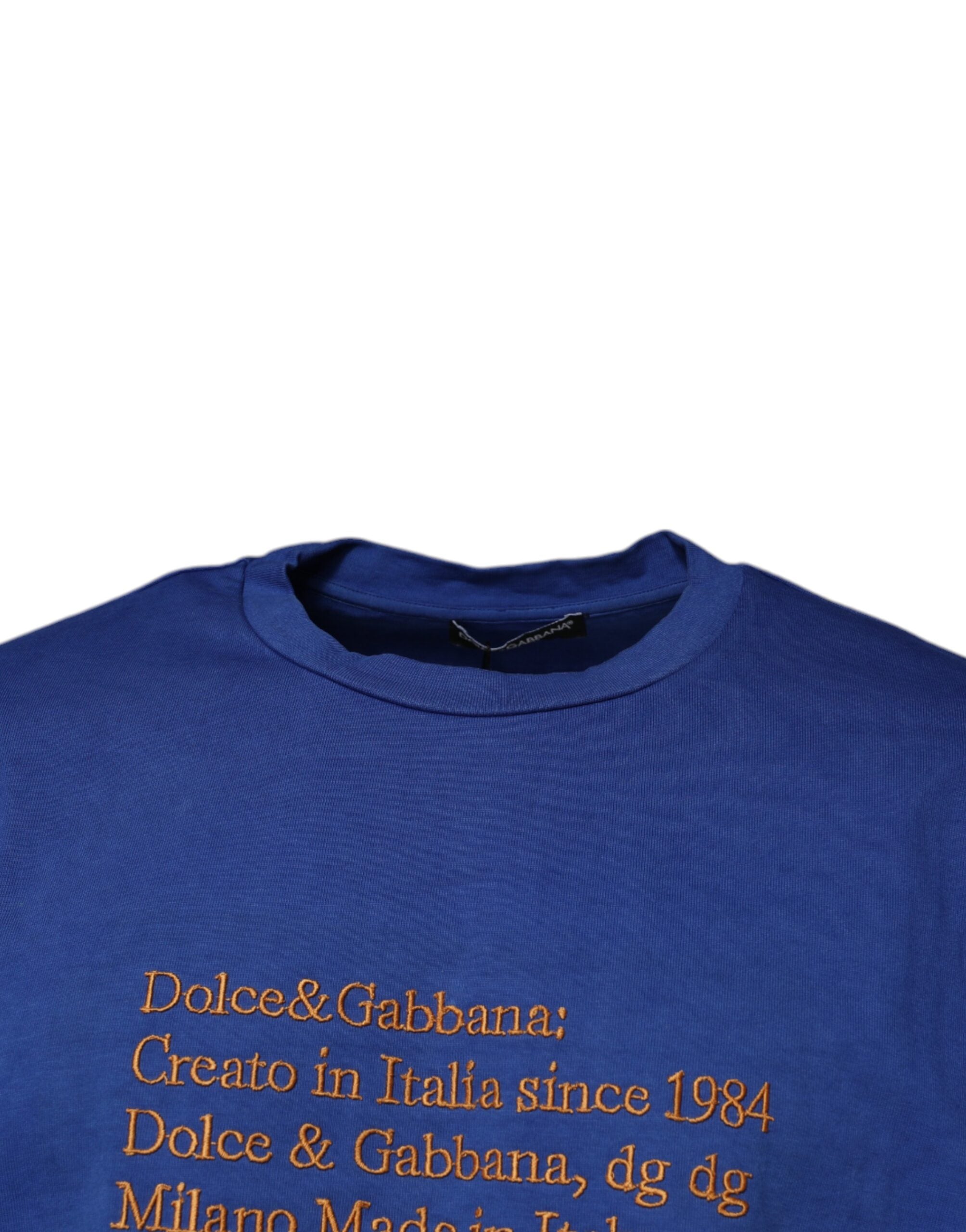 New Dolce & Gabbana Blue Graphic Print Cotton Crew Neck T-shirt