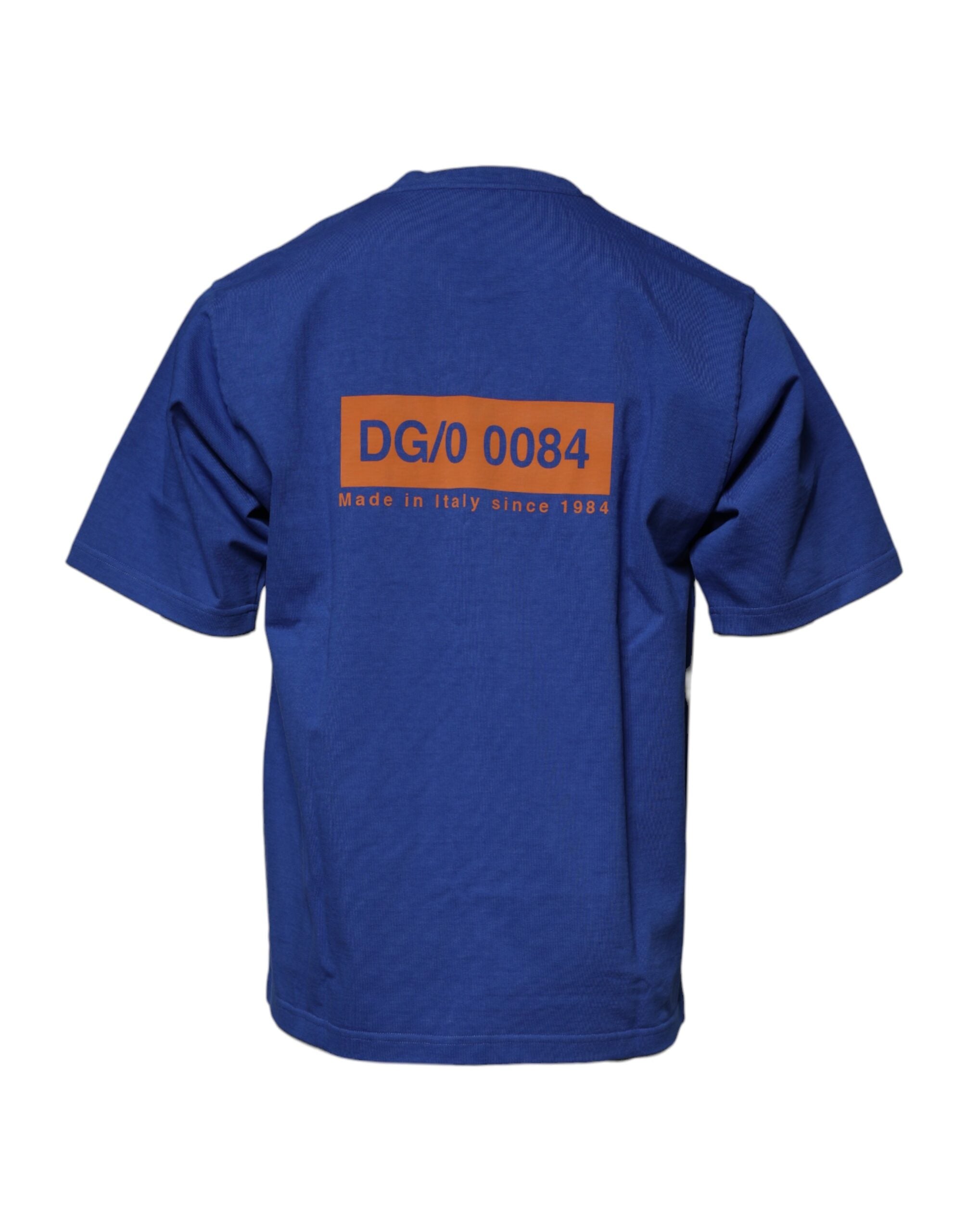 New Dolce & Gabbana Blue Graphic Print Cotton Crew Neck T-shirt
