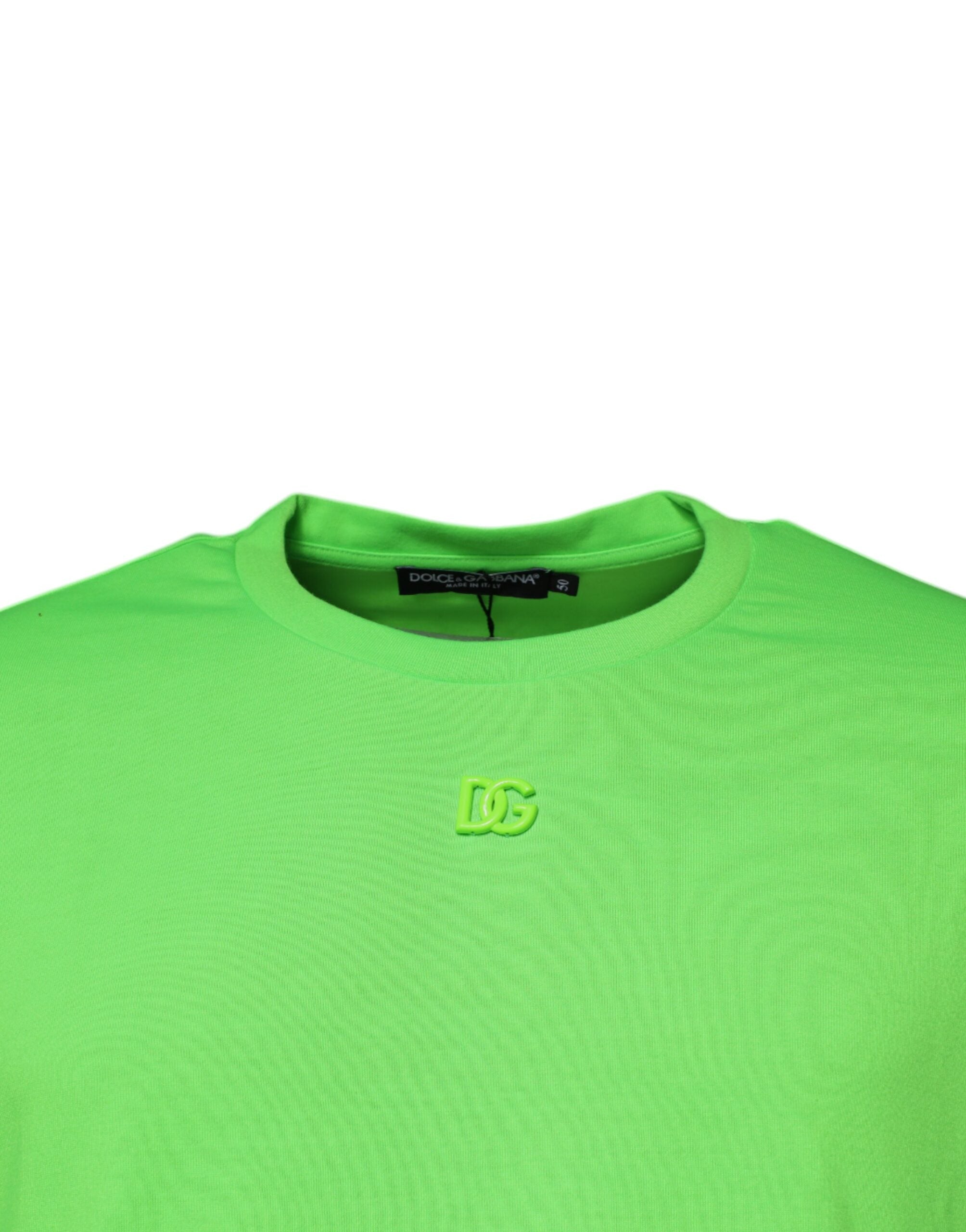 New Dolce & Gabbana Green DG Logo Cotton Crew Neck T-shirt