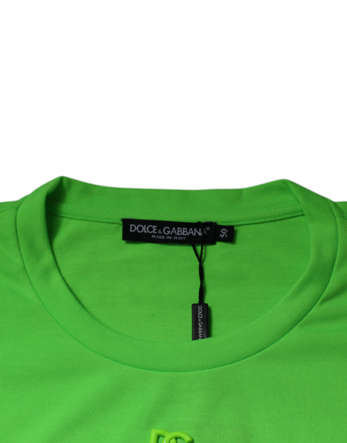 New Dolce & Gabbana Green DG Logo Cotton Crew Neck T-shirt