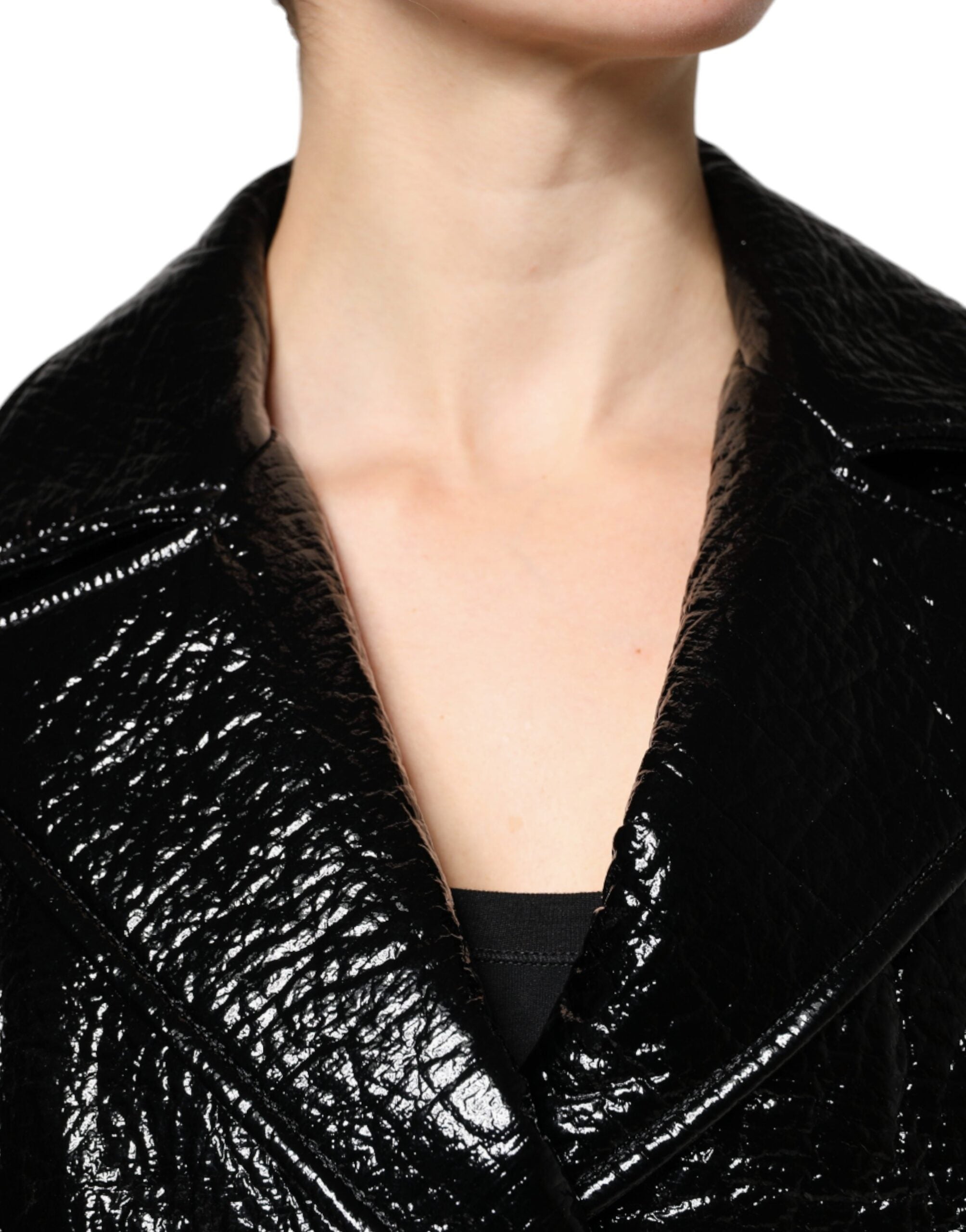 New Dolce & Gabbana Black Leather Cropped Long Sleeve Coat Jacket