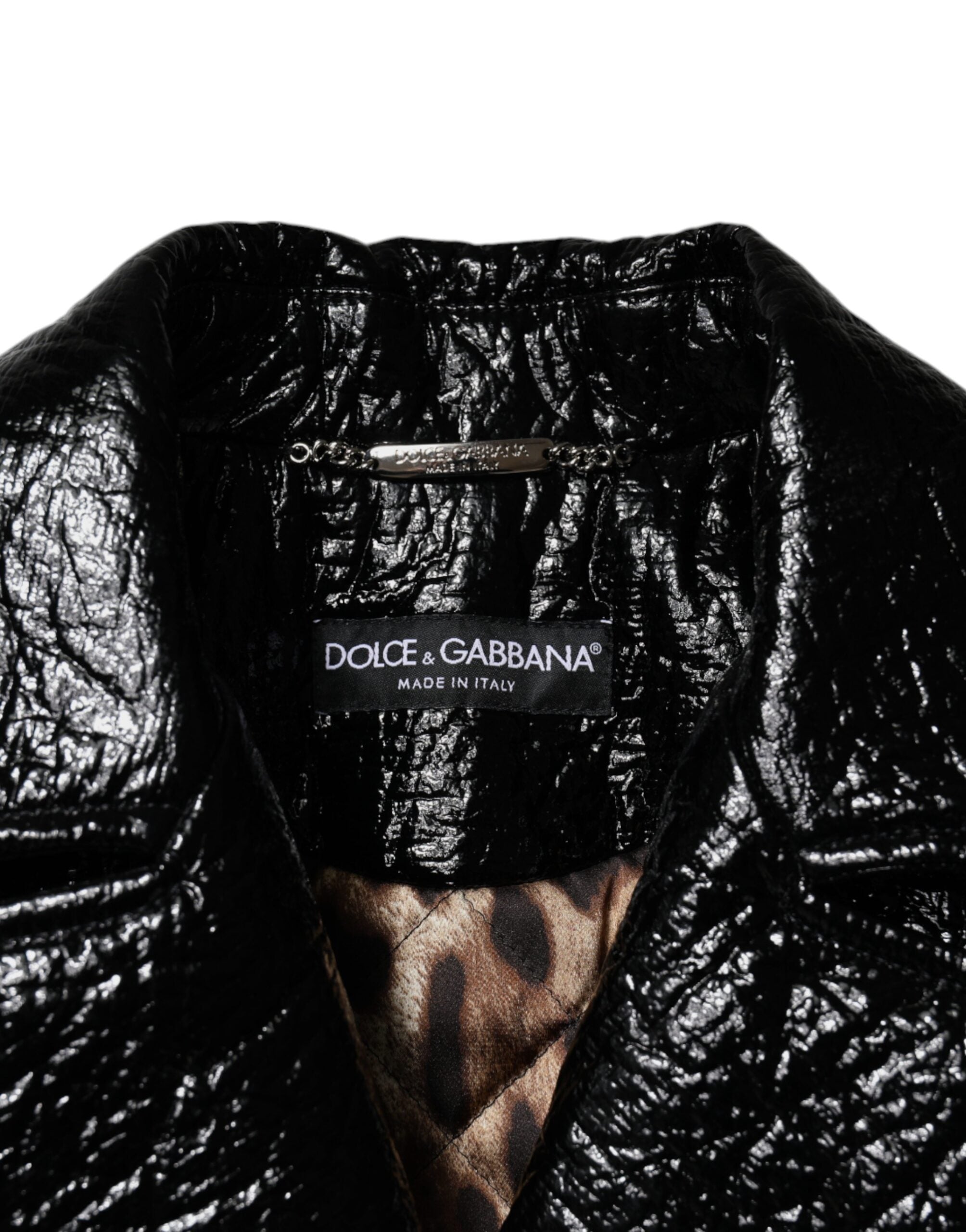 New Dolce & Gabbana Black Leather Cropped Long Sleeve Coat Jacket