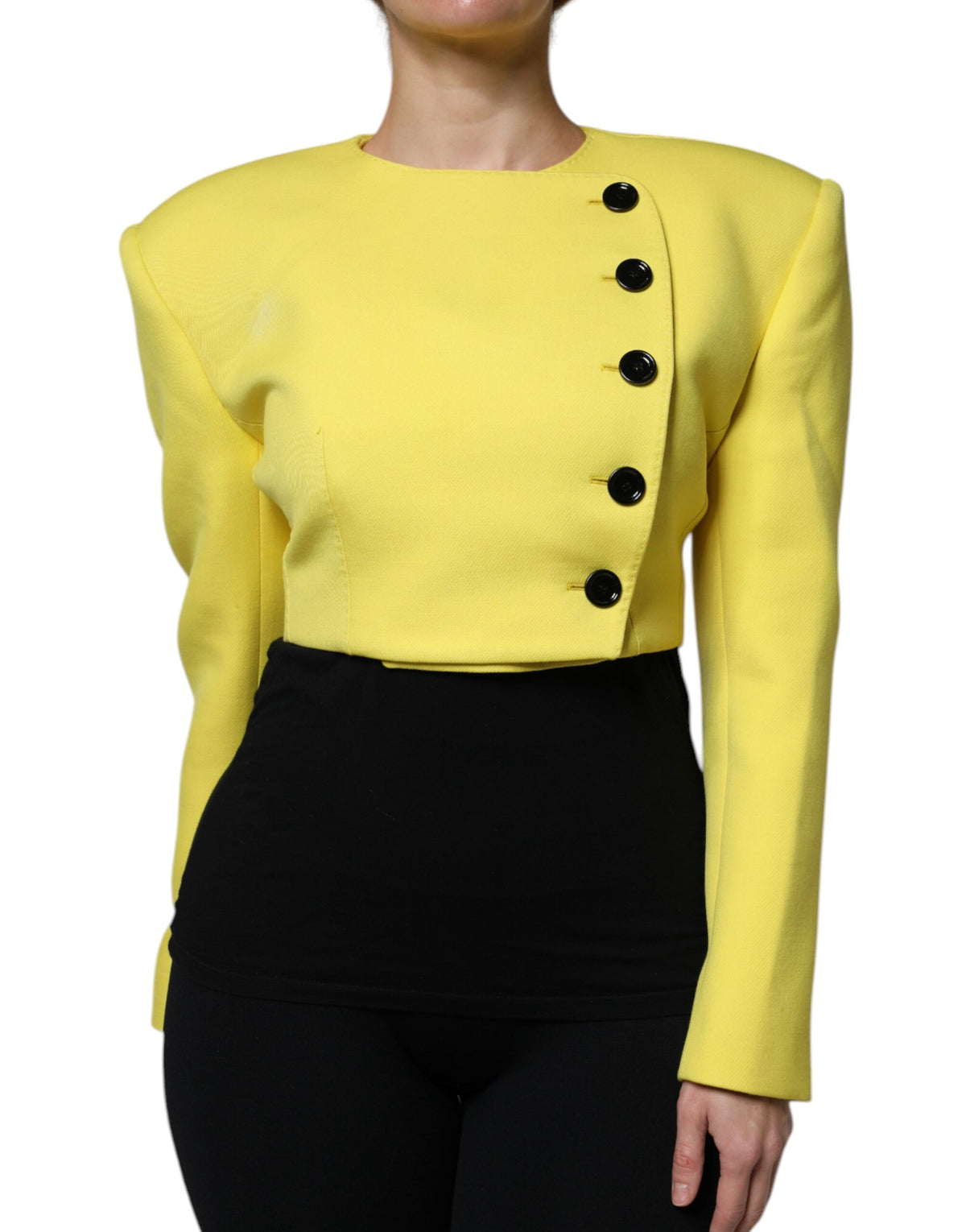 New Dolce & Gabbana Lemon Yellow Wool Long Sleeves Cropped Coat Jacket