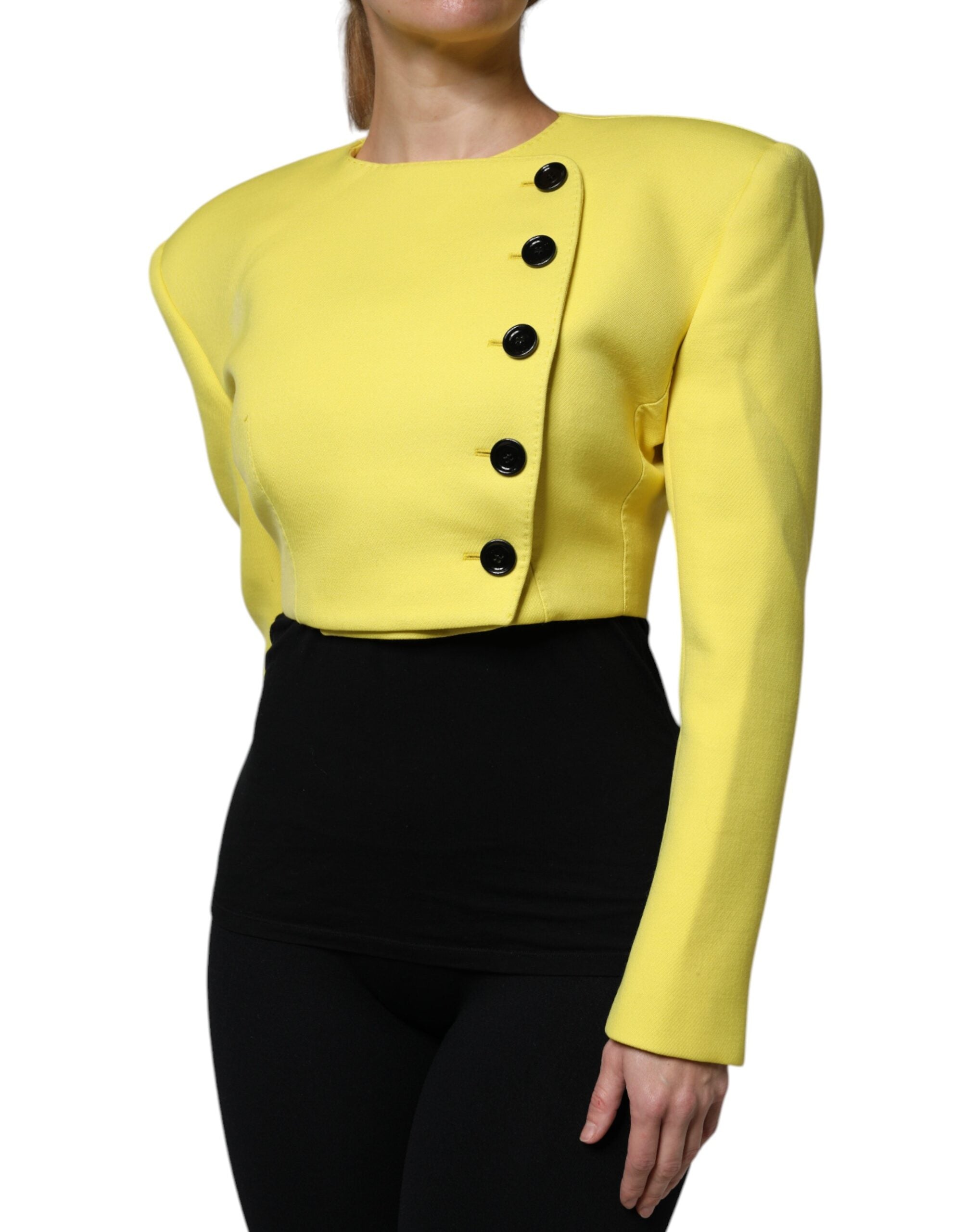 New Dolce & Gabbana Lemon Yellow Wool Long Sleeves Cropped Coat Jacket