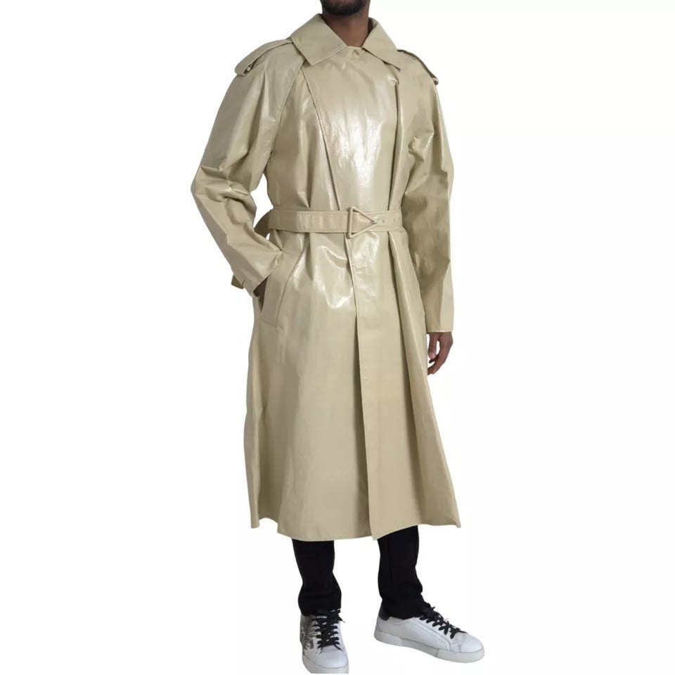 New Bottega Veneta Beige Lambskin Leather Trench Coat Jacket
