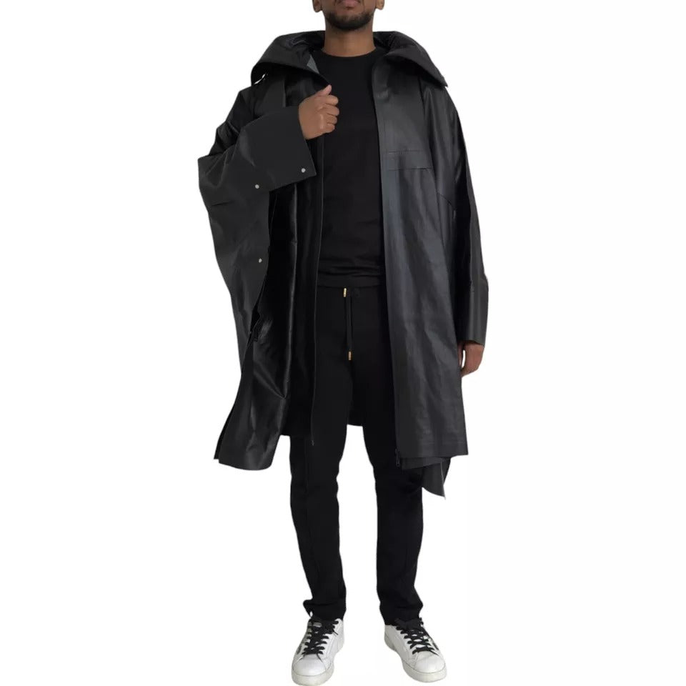 New Bottega Veneta Black Leather Hooded Men Trenchcoat Jacket