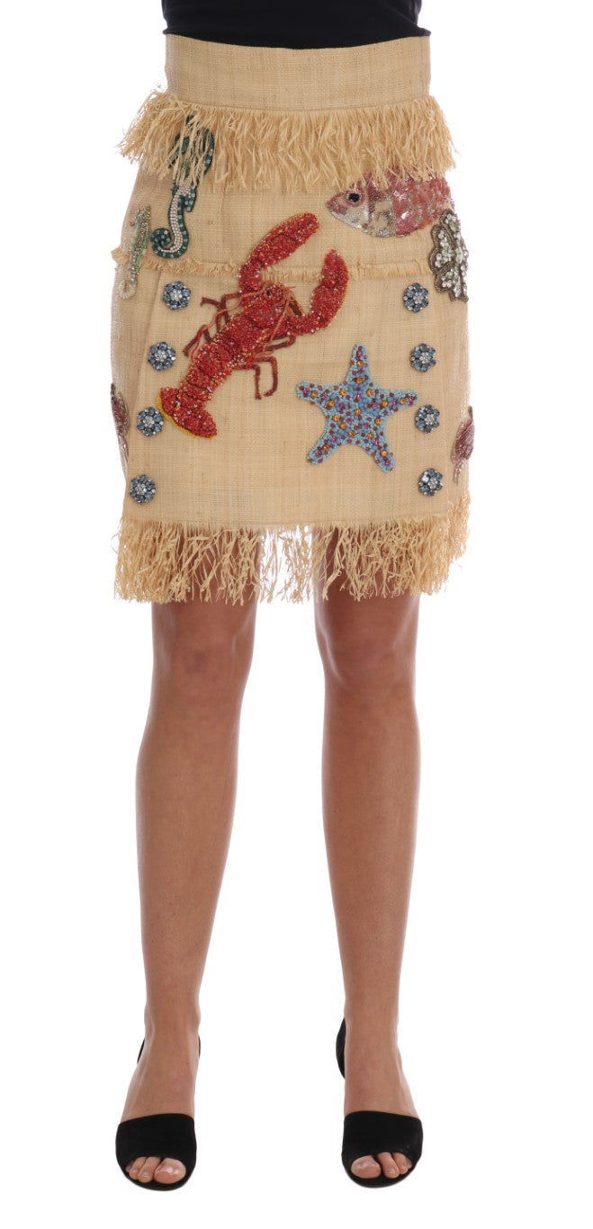 Dolce & Gabbana Crystal Beige Palm Fiber Skirt - PreLoved & Luxe