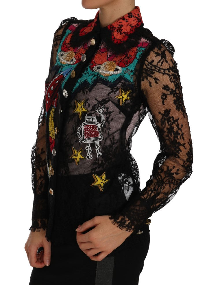 Dolce & Gabbana Black Lace Crystal SPACE Shirt - PreLoved & Luxe