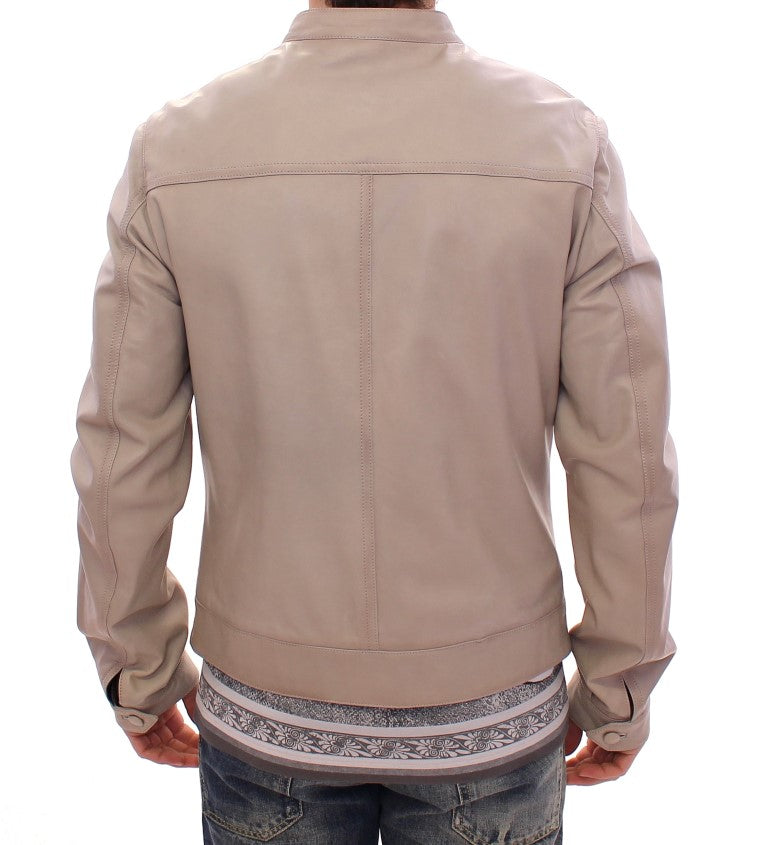 Dolce & Gabbana Beige Leather Jacket Biker Coat - PreLoved & Luxe