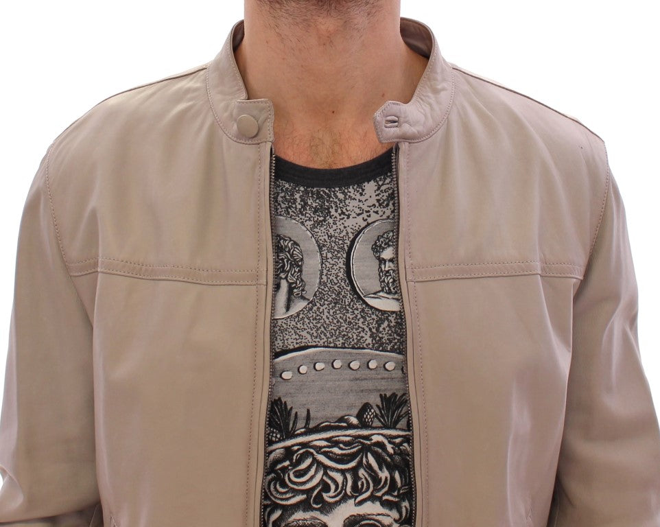 Dolce & Gabbana Beige Leather Jacket Biker Coat - PreLoved & Luxe