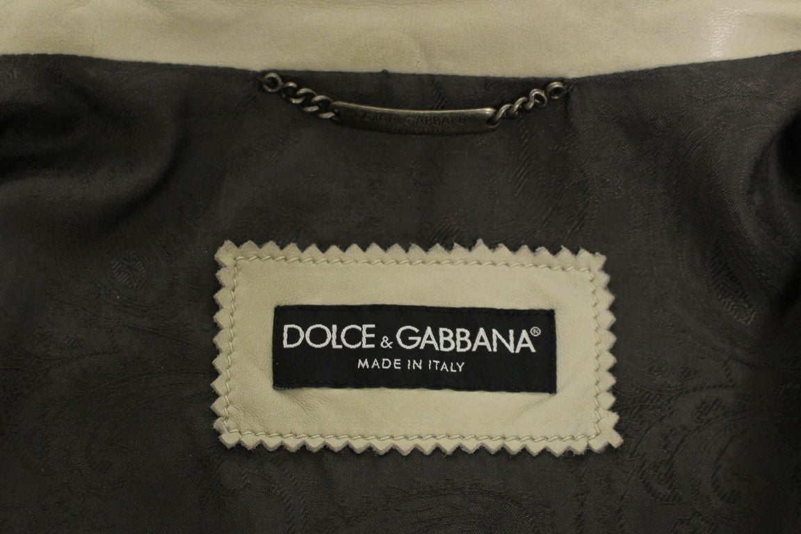 Dolce & Gabbana Beige Leather Jacket Biker Coat - PreLoved & Luxe