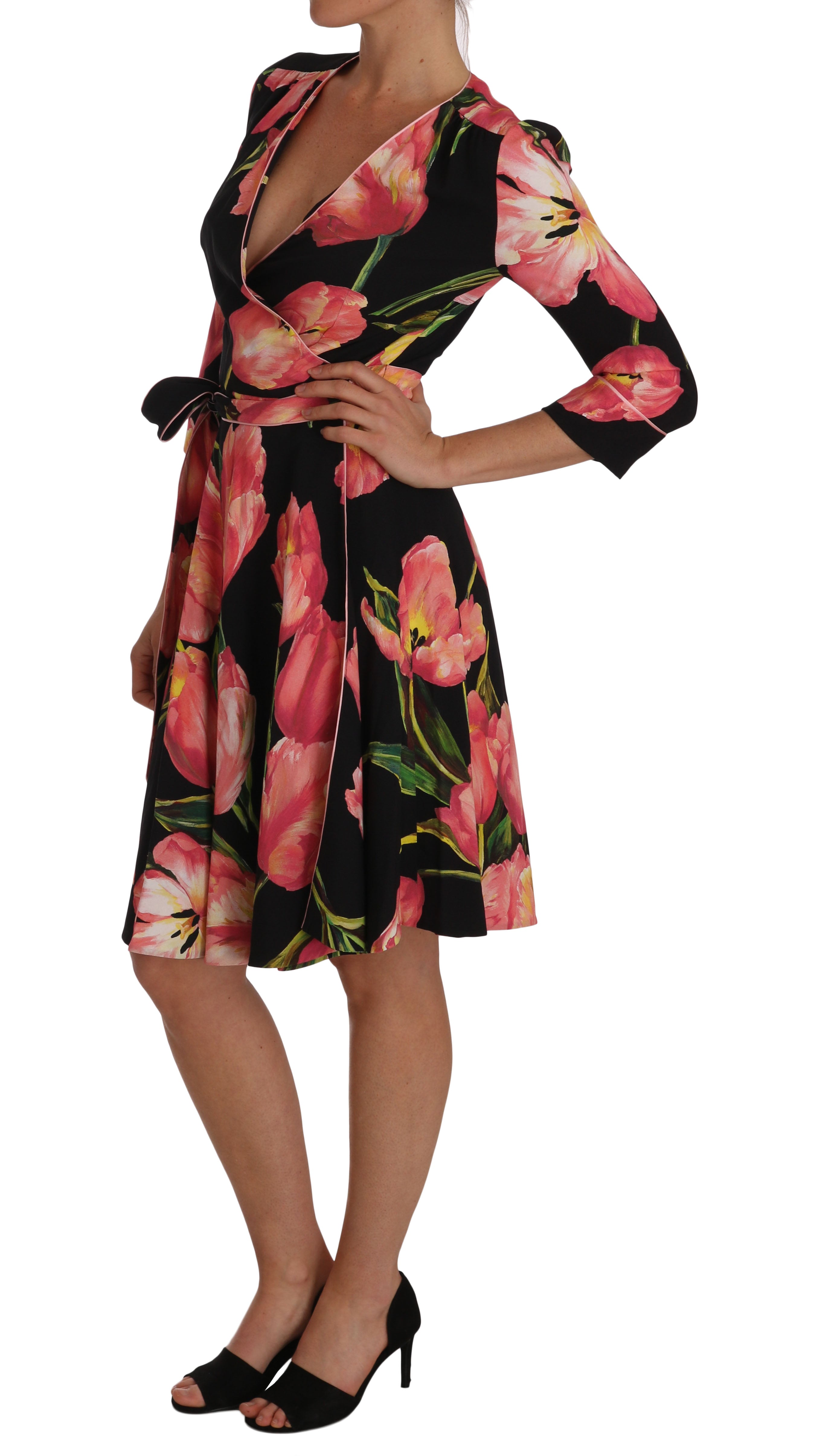 Dolce & Gabbana Black Pink Tulip Print Stretch Shift Dress - PreLoved & Luxe