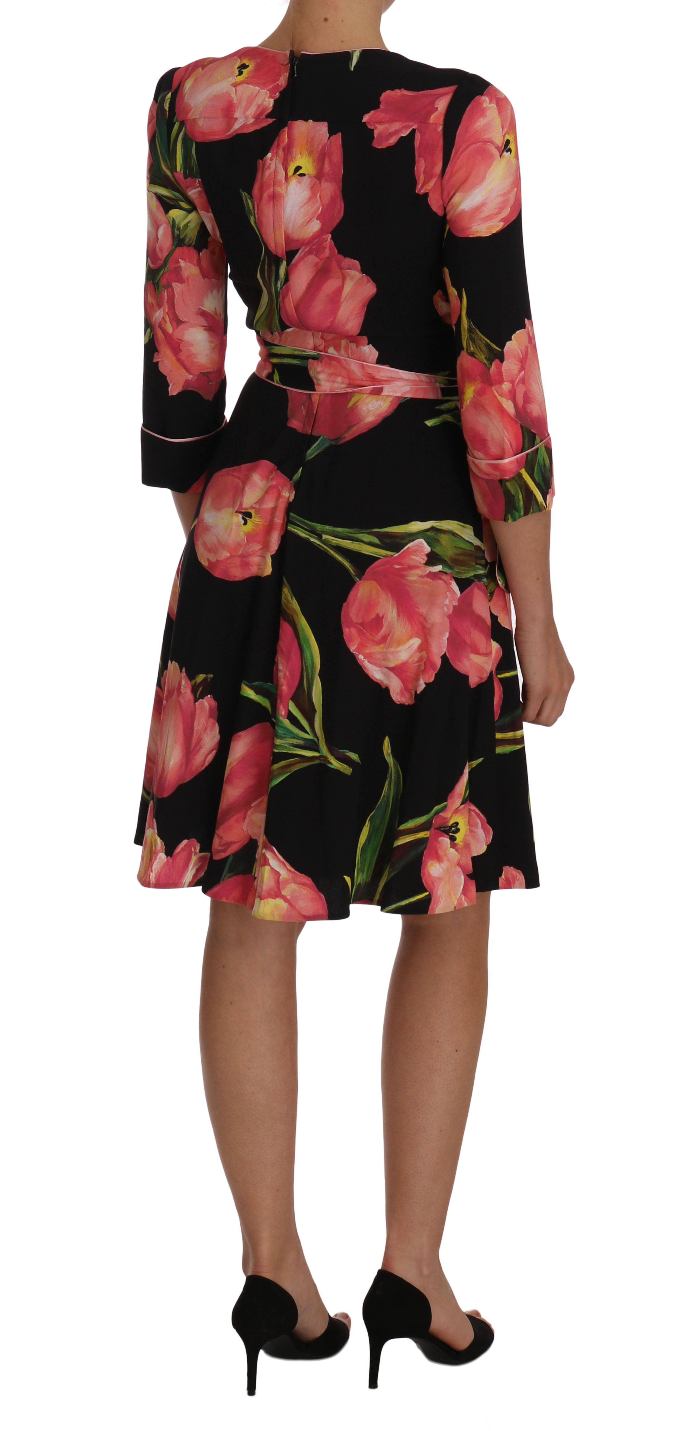 Dolce & Gabbana Black Pink Tulip Print Stretch Shift Dress - PreLoved & Luxe
