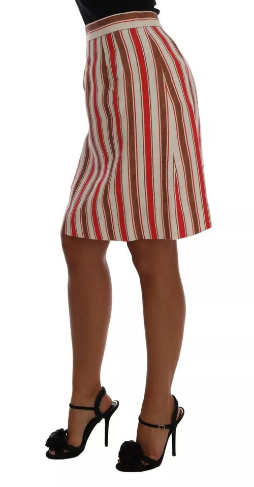 New Dolce & Gabbana Portofino Stripes Cotton Midi Skirt