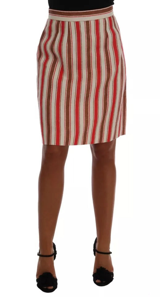 New Dolce & Gabbana Portofino Stripes Cotton Midi Skirt