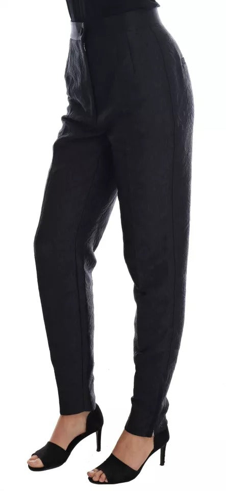 New Dolce & Gabbana Black Floral Brocade High Waist Pants