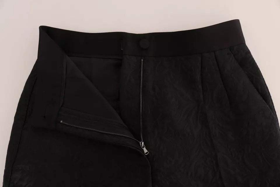 New Dolce & Gabbana Black Floral Brocade High Waist Pants