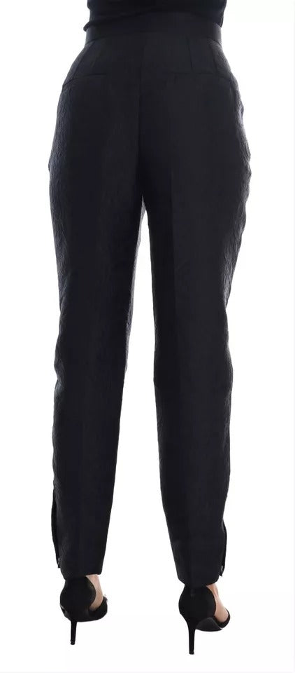 New Dolce & Gabbana Black Floral Brocade High Waist Pants