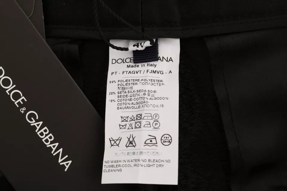 New Dolce & Gabbana Black Floral Brocade High Waist Pants