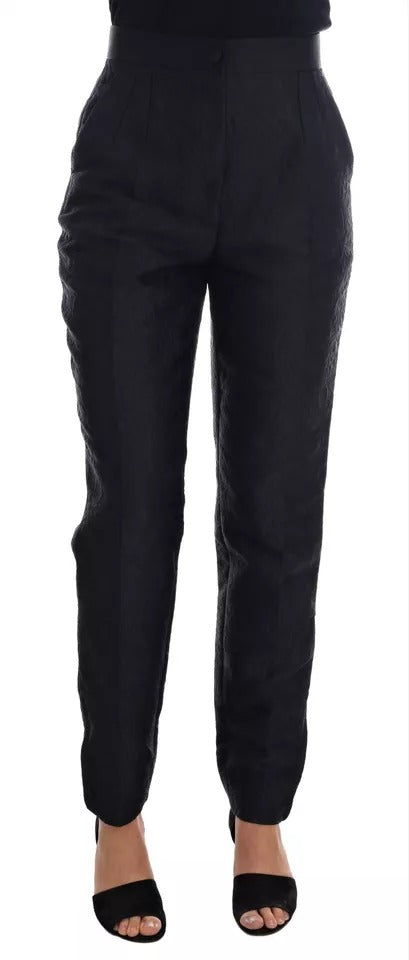 New Dolce & Gabbana Black Floral Brocade High Waist Pants
