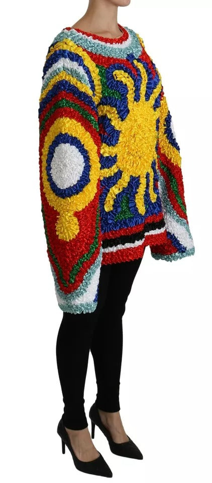 New Dolce & Gabbana Multicolor Sun Ruffled Top Blouse Sweater