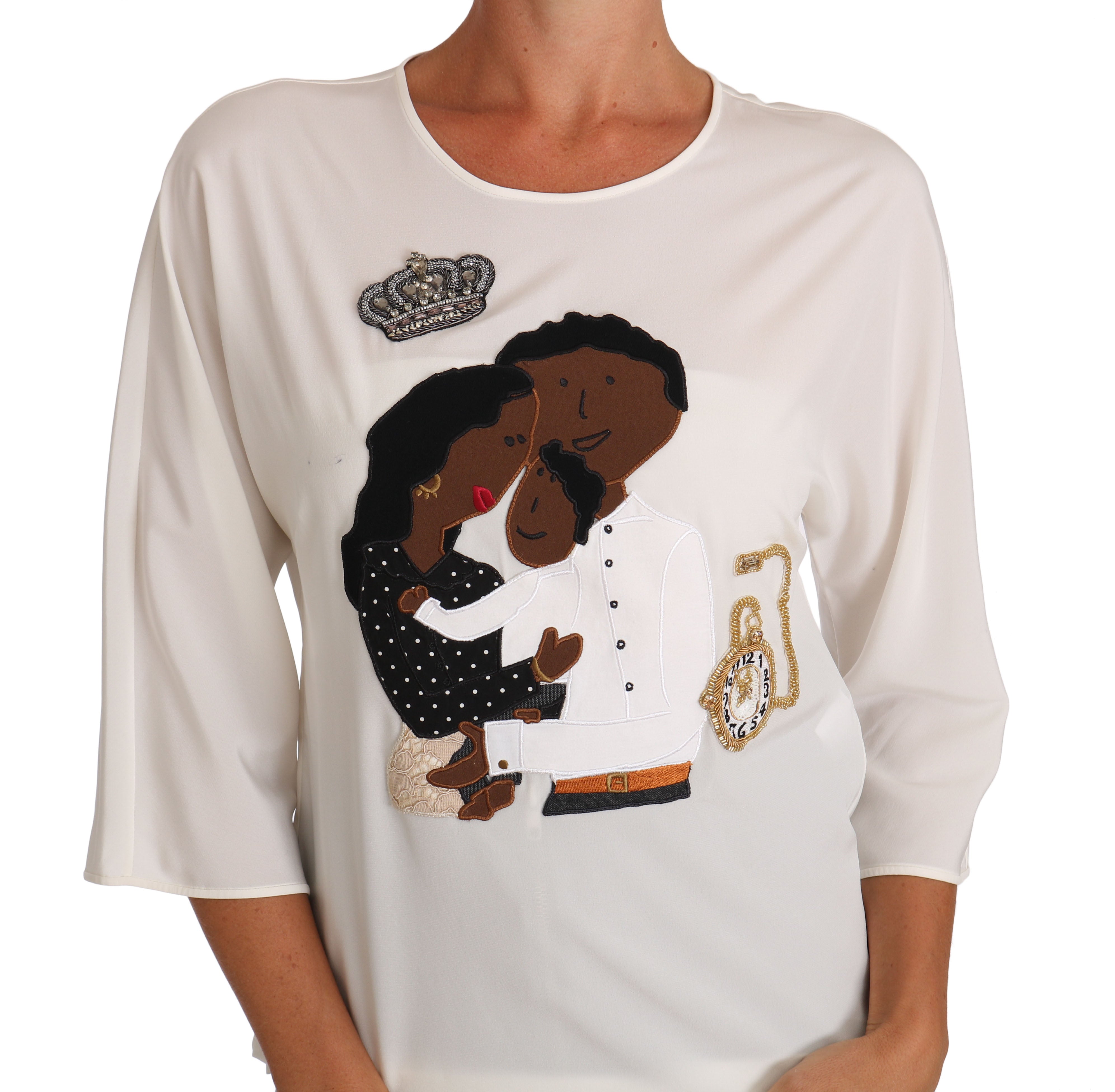 Dolce & Gabbana White Silk #dgfamily Crystal T-shirt - PreLoved & Luxe