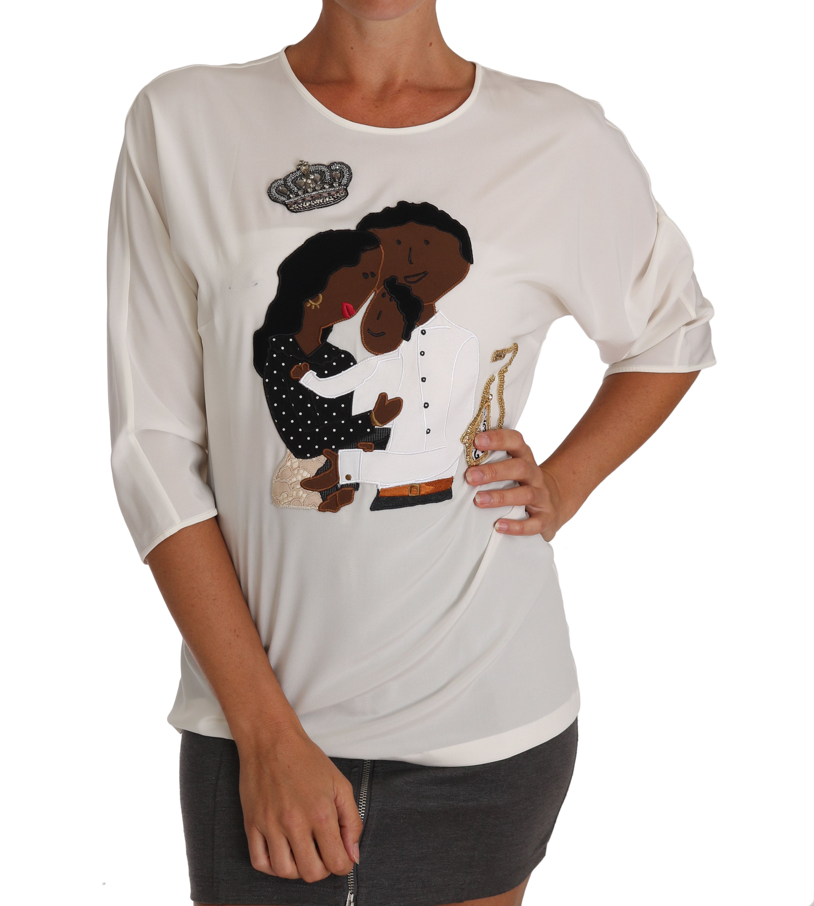 Dolce & Gabbana White Silk #dgfamily Crystal T-shirt - PreLoved & Luxe