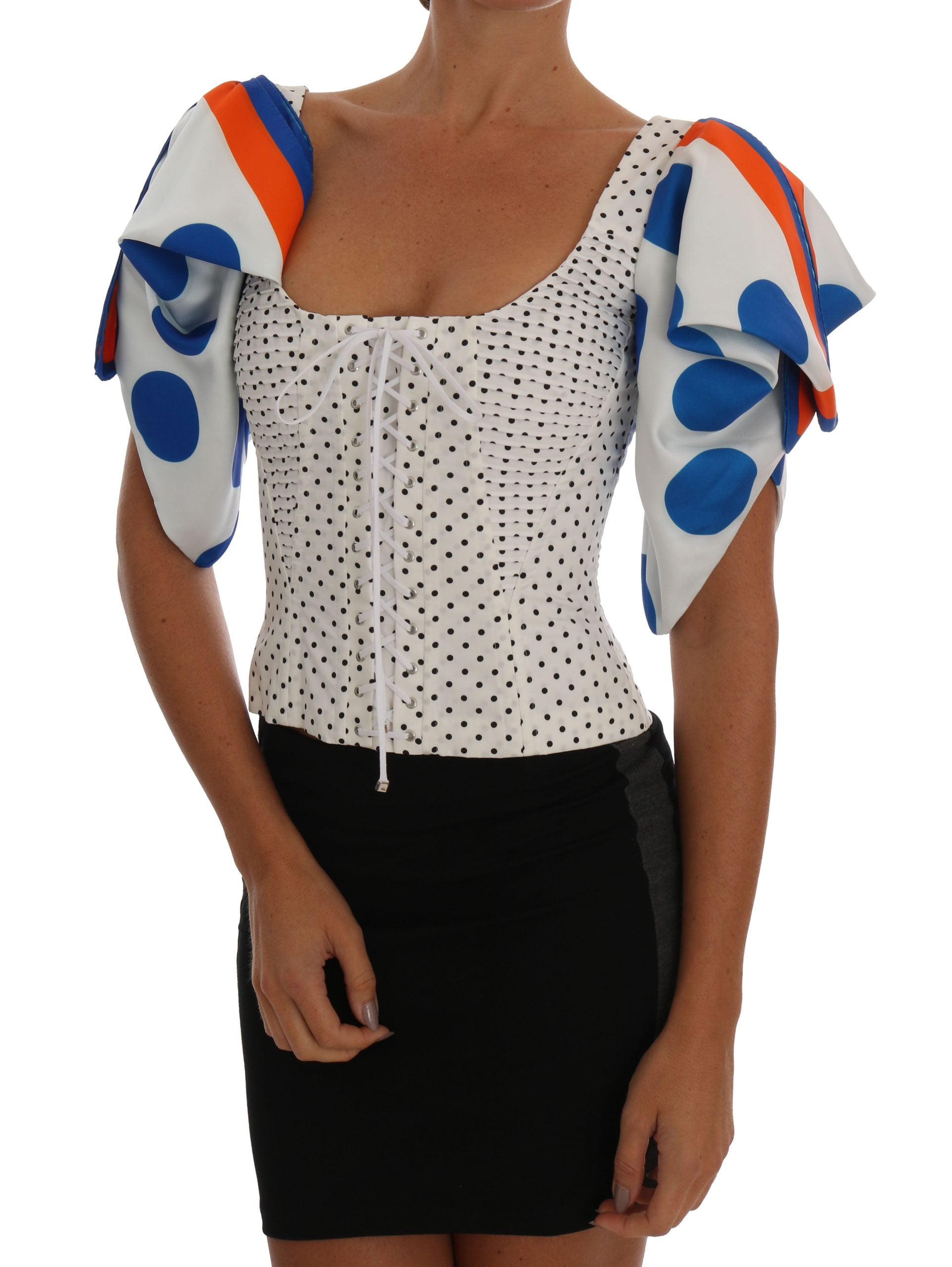 Dolce & Gabbana White Polka Silk Corset Bustier Top - PreLoved & Luxe