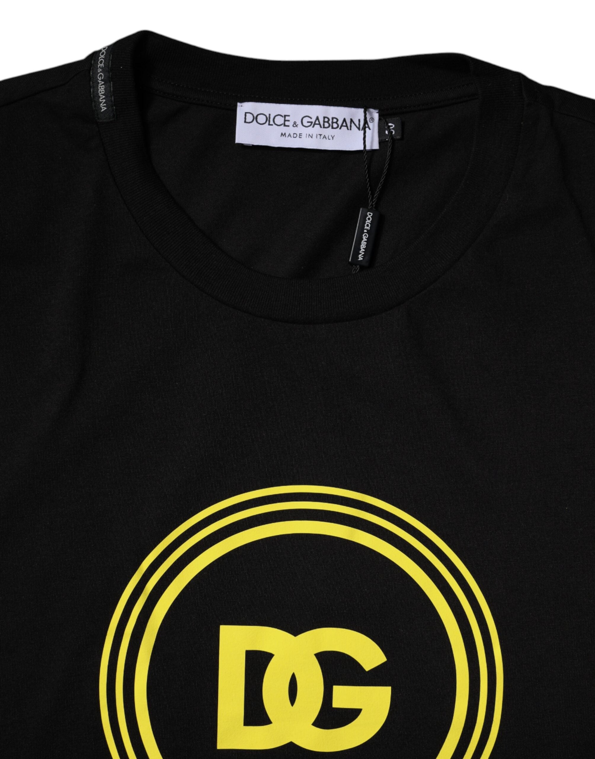 New Dolce & Gabbana Black Logo Print Cotton Crew Neck T-shirt