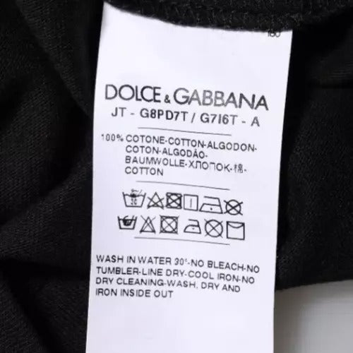 New Dolce & Gabbana Black Logo Print Cotton Crew Neck T-shirt