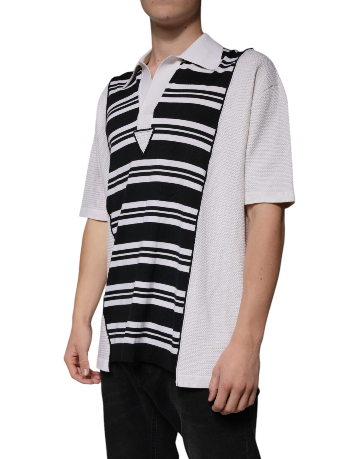 New Dolce & Gabbana Black White Stripes Collared Polo T-shirt