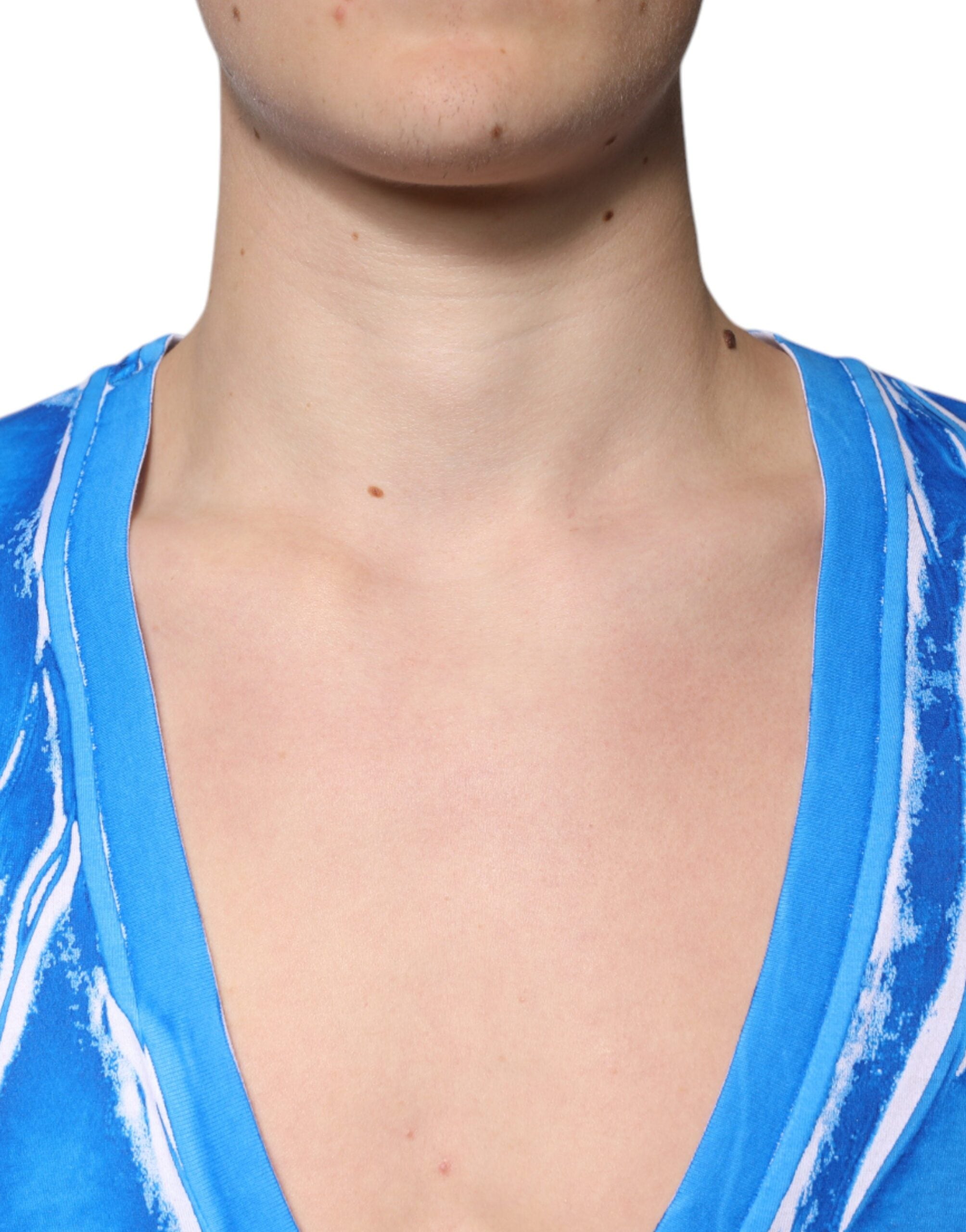 New Dolce & Gabbana Blue Cotton V-neck Short Sleeves T-shirt