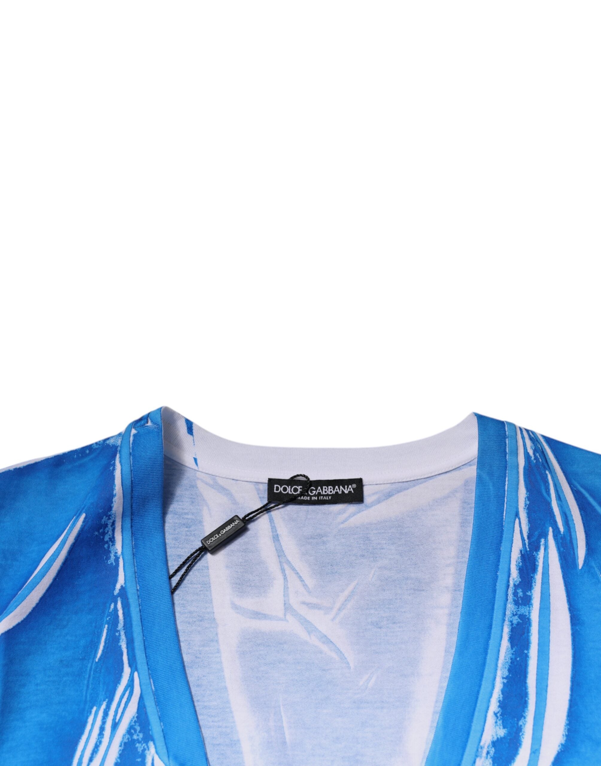 New Dolce & Gabbana Blue Cotton V-neck Short Sleeves T-shirt