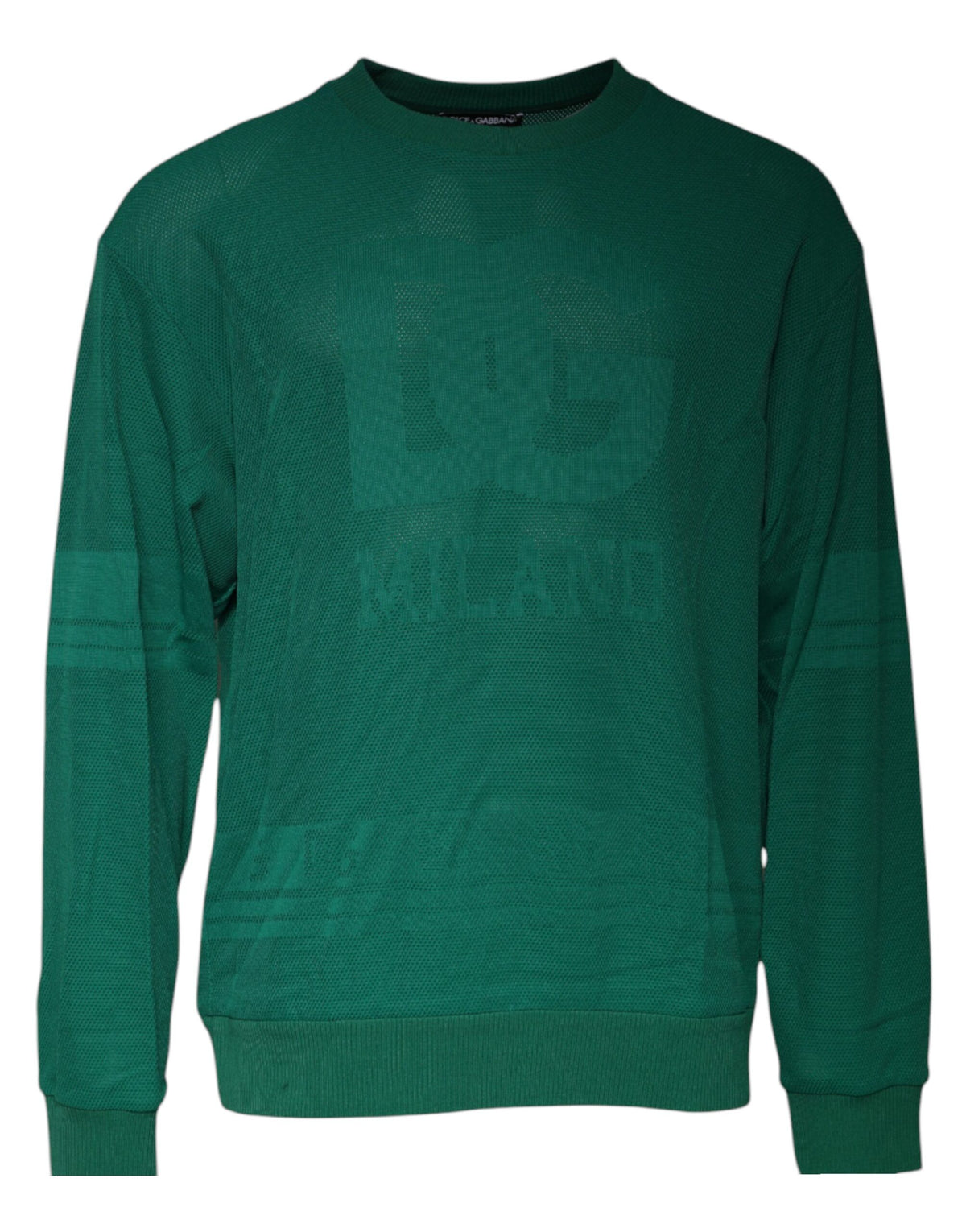 New Dolce & Gabbana Green Logo Nylon Crew Neck Pullover Sweater