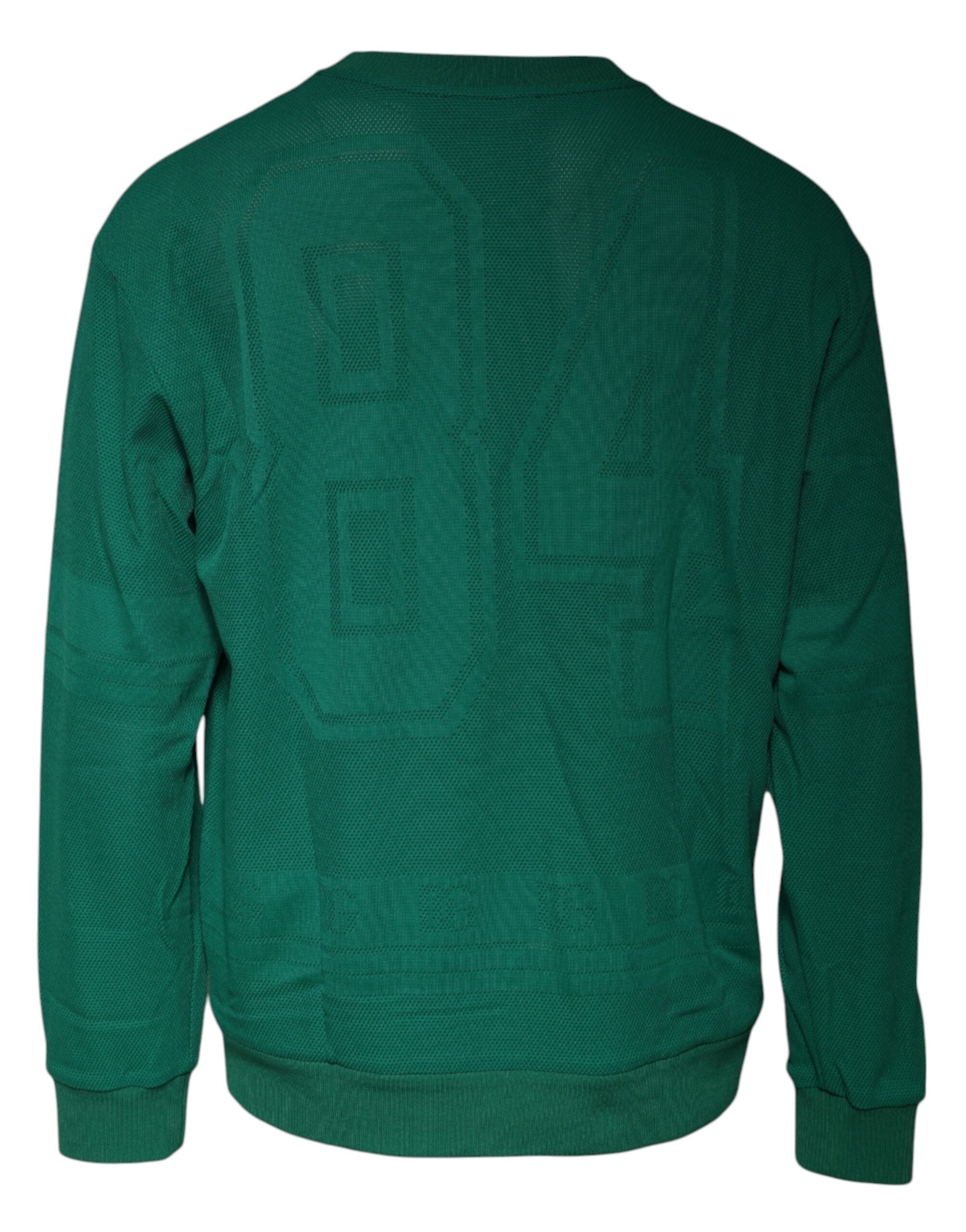 New Dolce & Gabbana Green Logo Nylon Crew Neck Pullover Sweater
