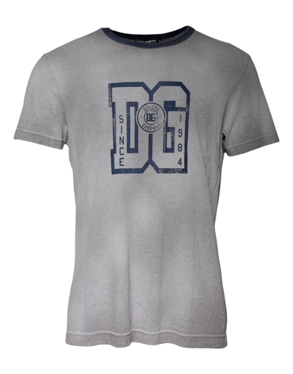 New Dolce & Gabbana Gray Logo Print Cotton Crew Neck T-shirt