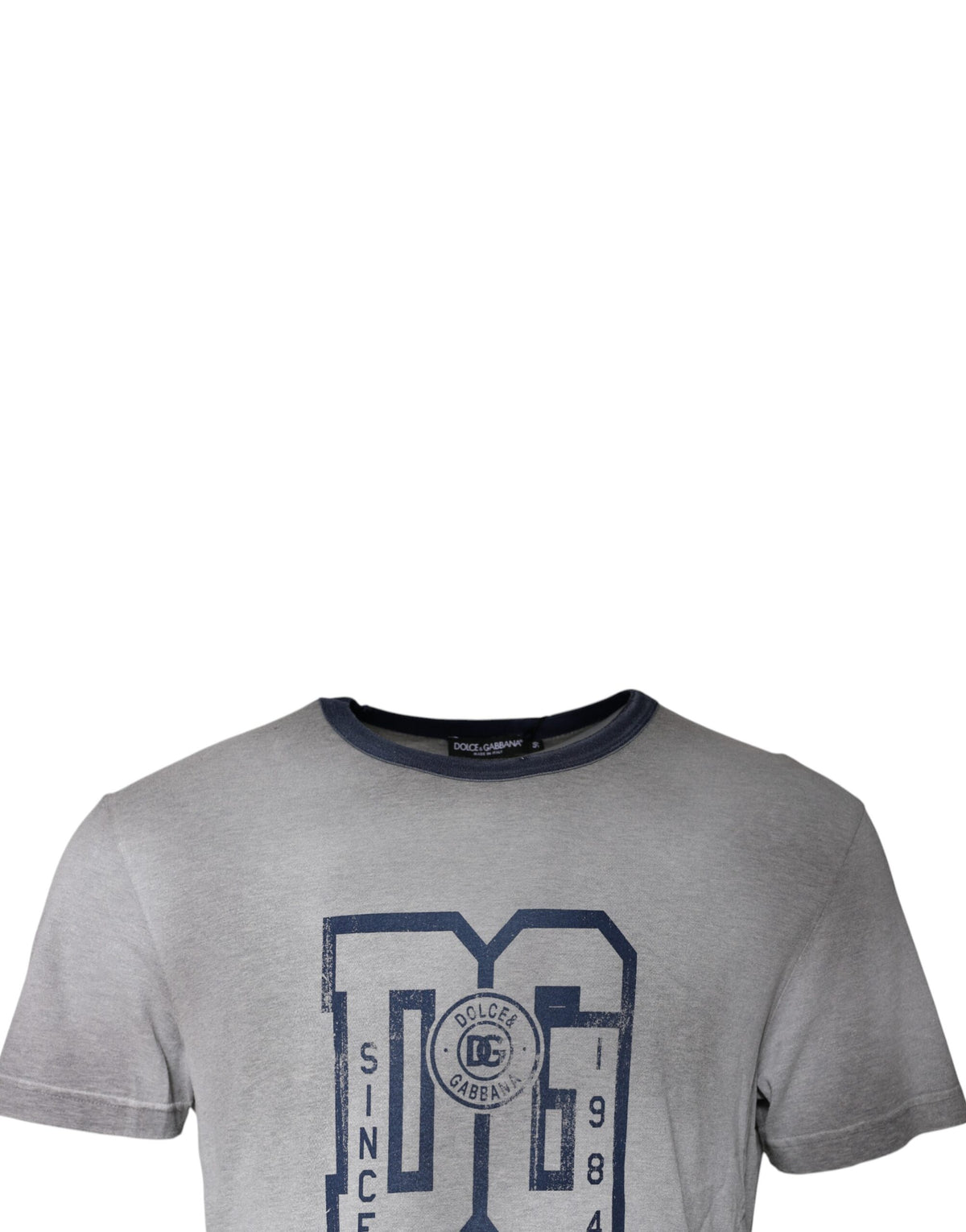 New Dolce & Gabbana Gray Logo Print Cotton Crew Neck T-shirt