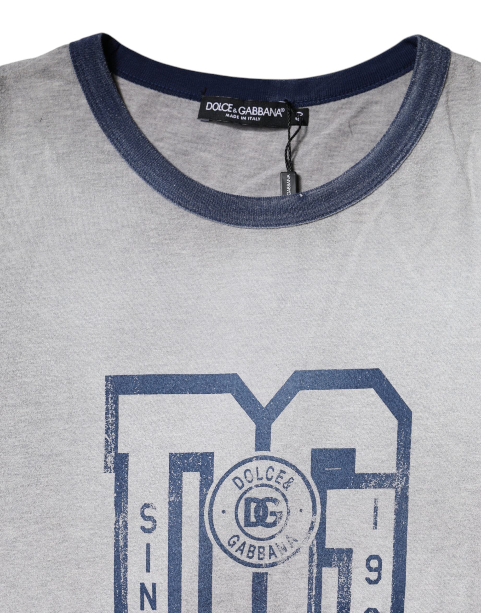 New Dolce & Gabbana Gray Logo Print Cotton Crew Neck T-shirt