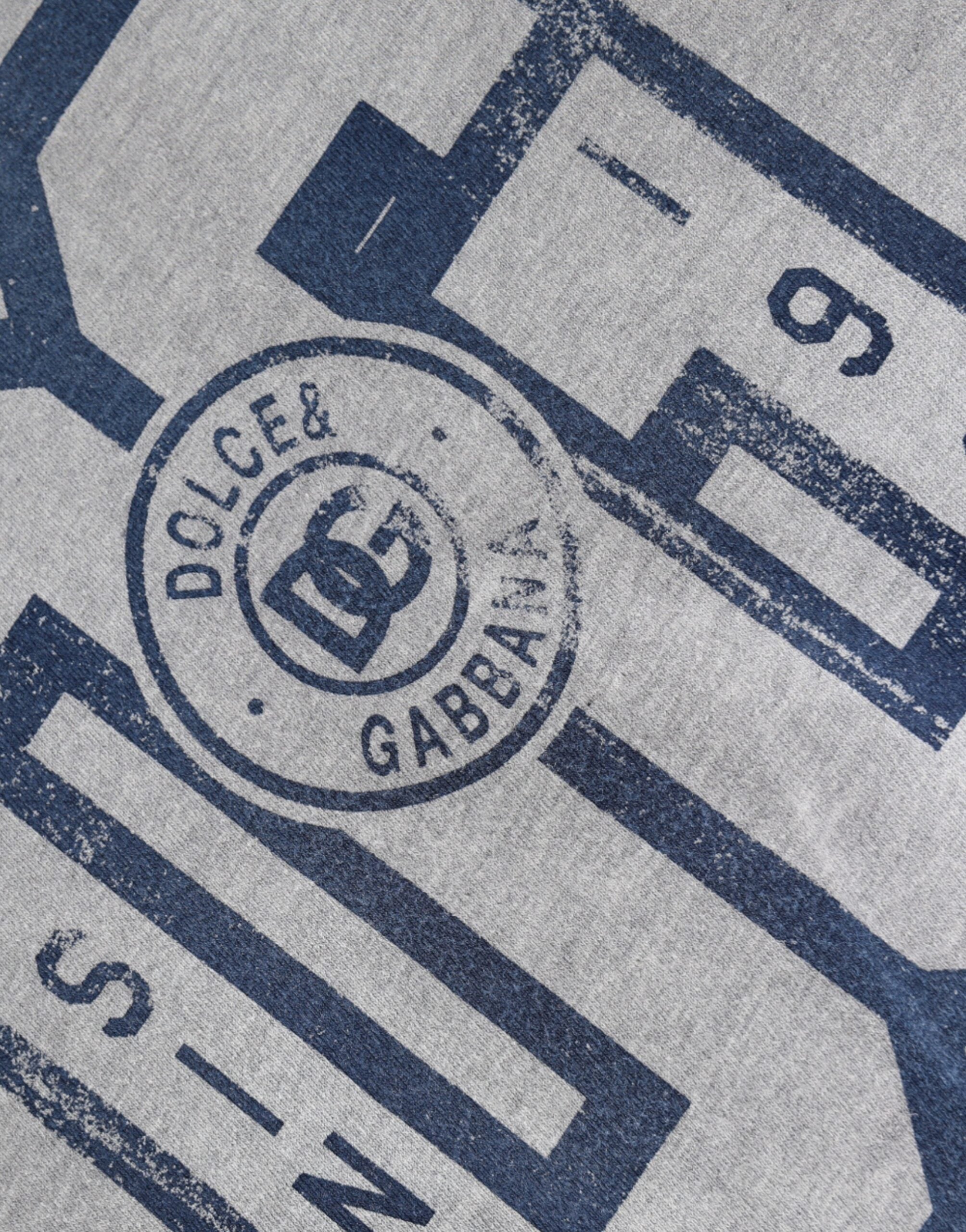 New Dolce & Gabbana Gray Logo Print Cotton Crew Neck T-shirt