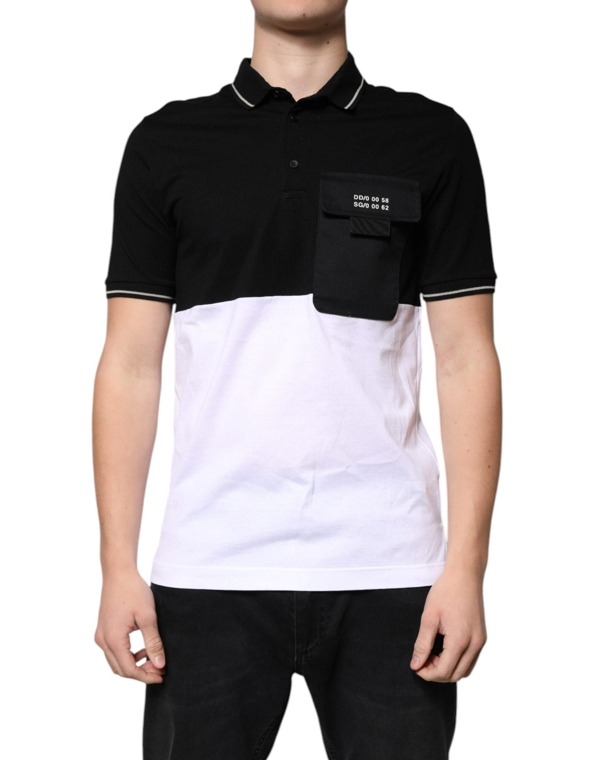 New Dolce & Gabbana Black White Cotton Short Sleeves Polo T-shirt