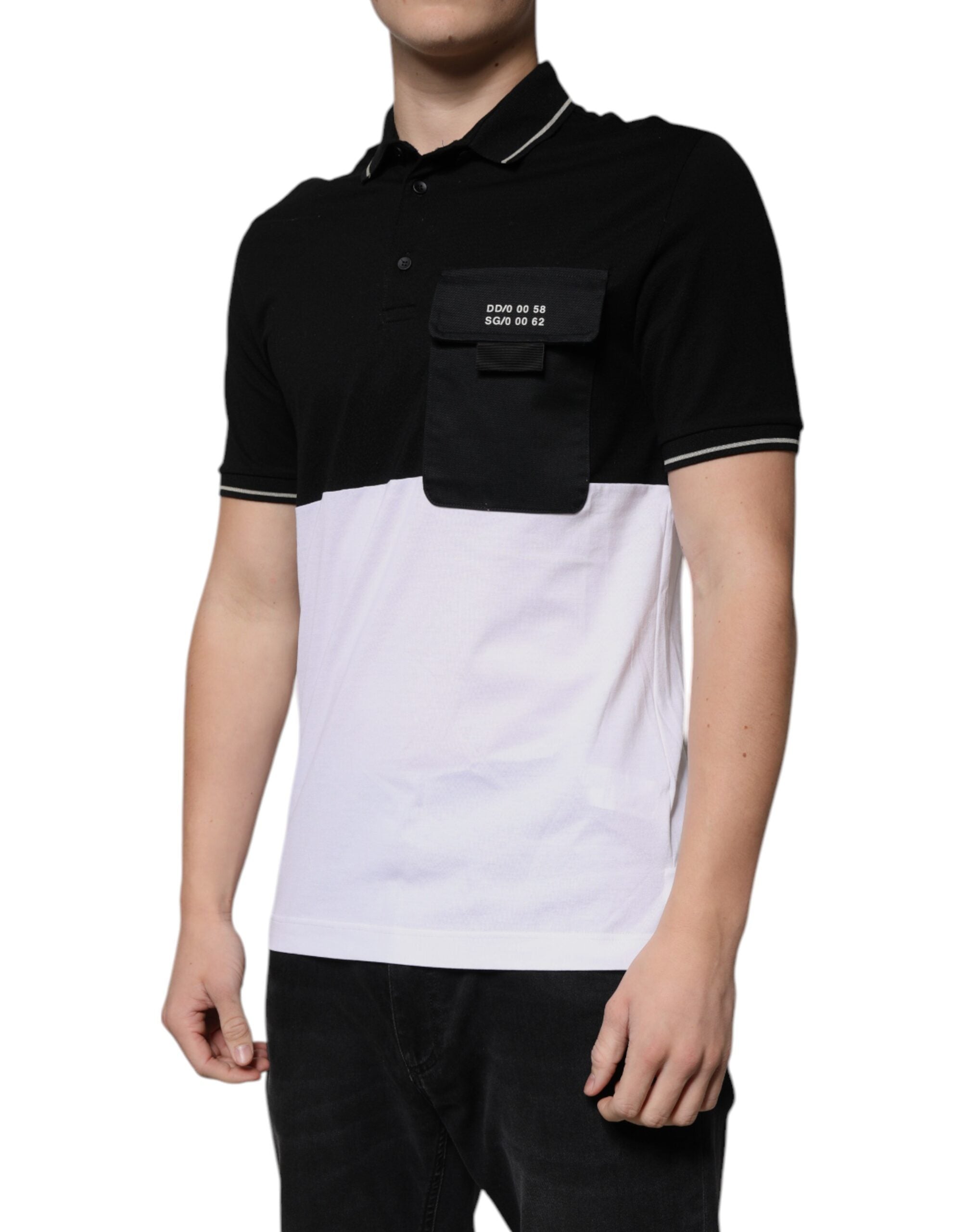 New Dolce & Gabbana Black White Cotton Short Sleeves Polo T-shirt
