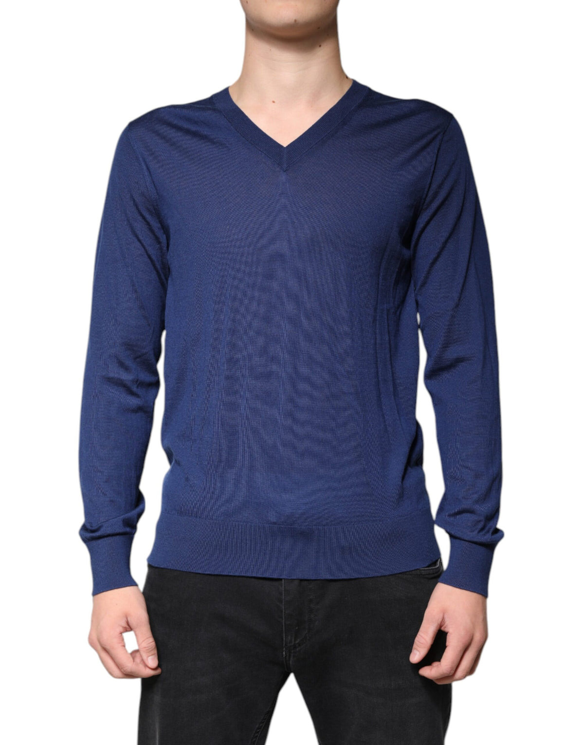 New Dolce & Gabbana Navy Blue Cashmere V-neck Pullover Sweater