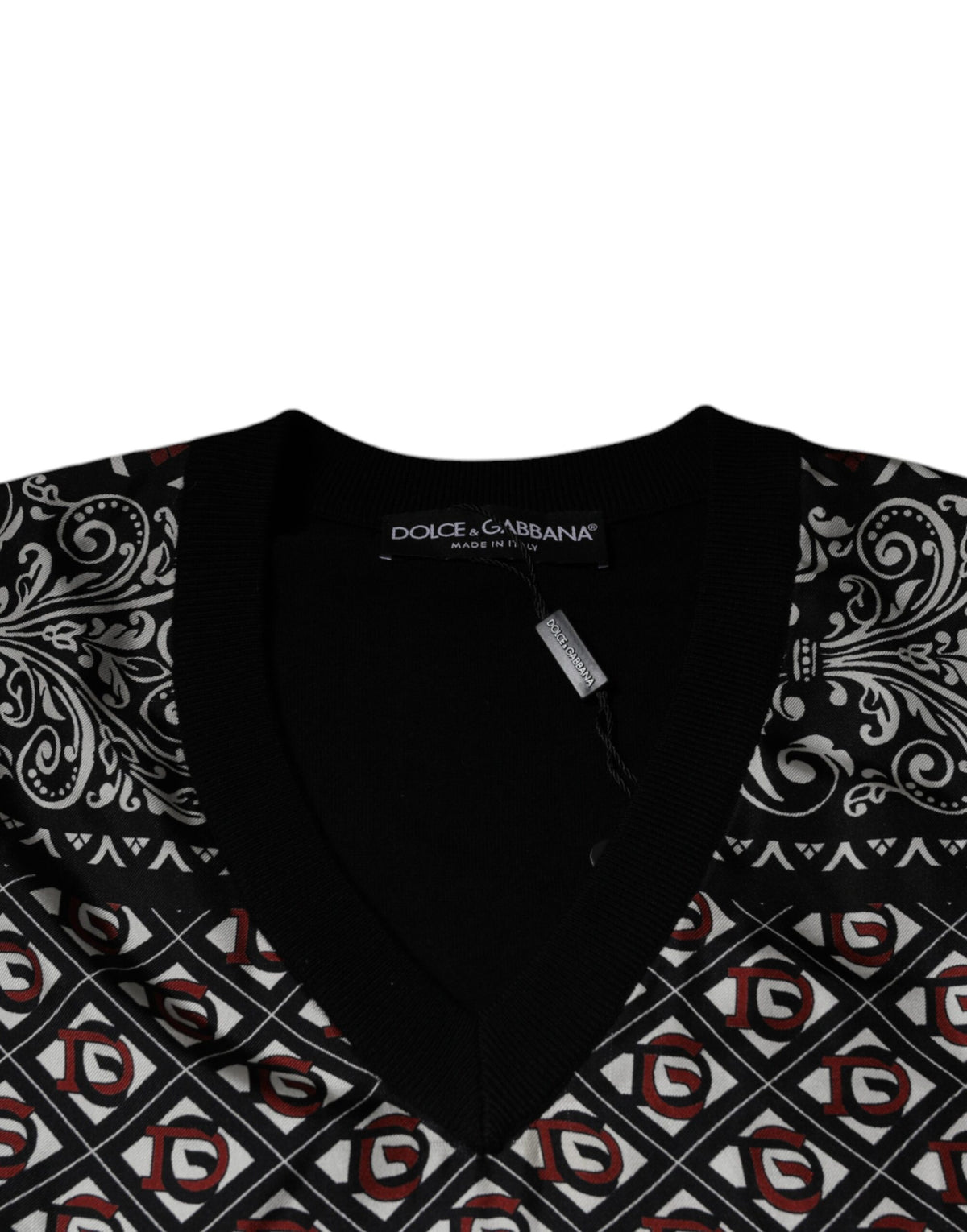 New Dolce & Gabbana Black Logo Wool V-neck Pullover Sweater