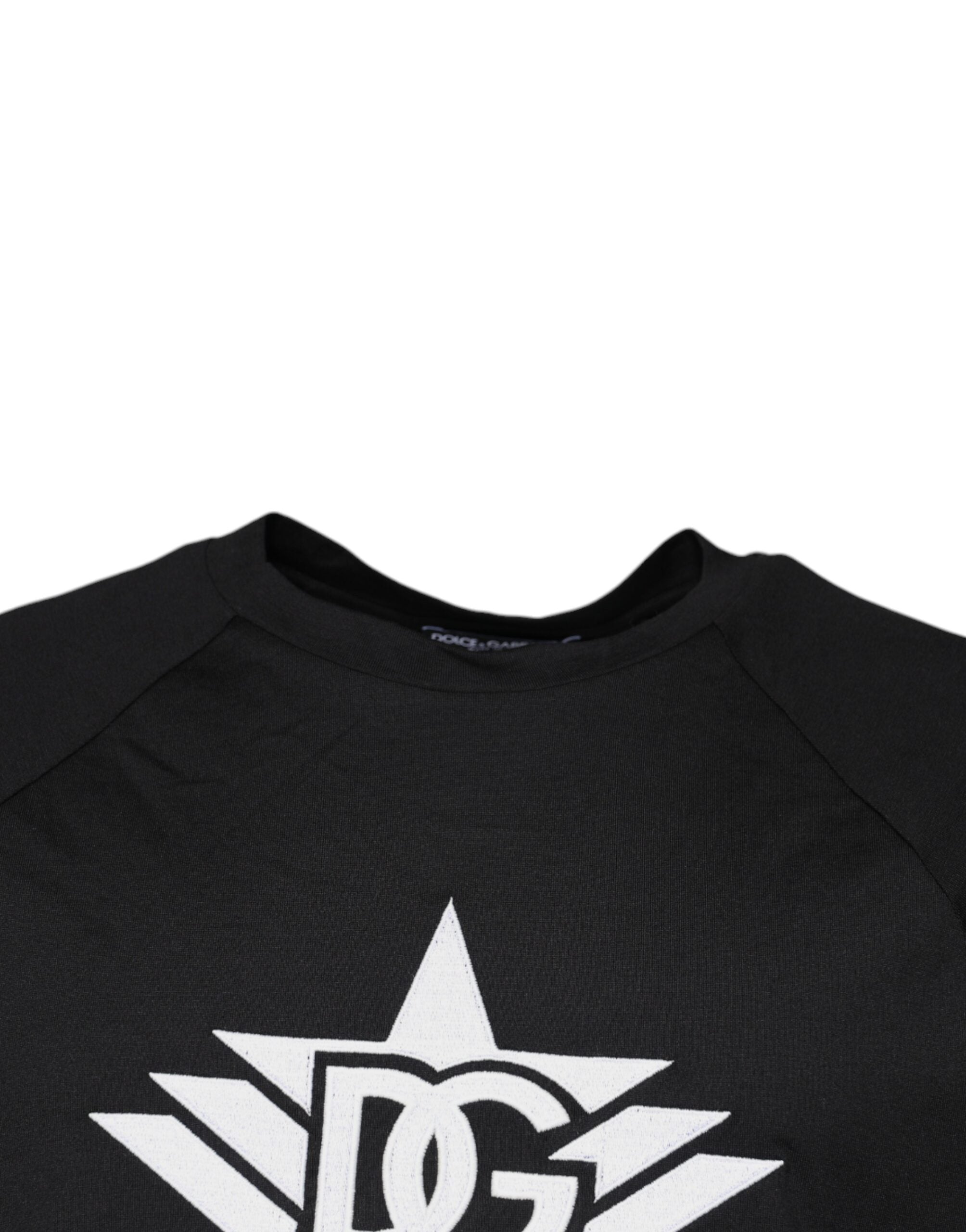 New Dolce & Gabbana Black Logo Print Cotton Crew Neck T-shirt