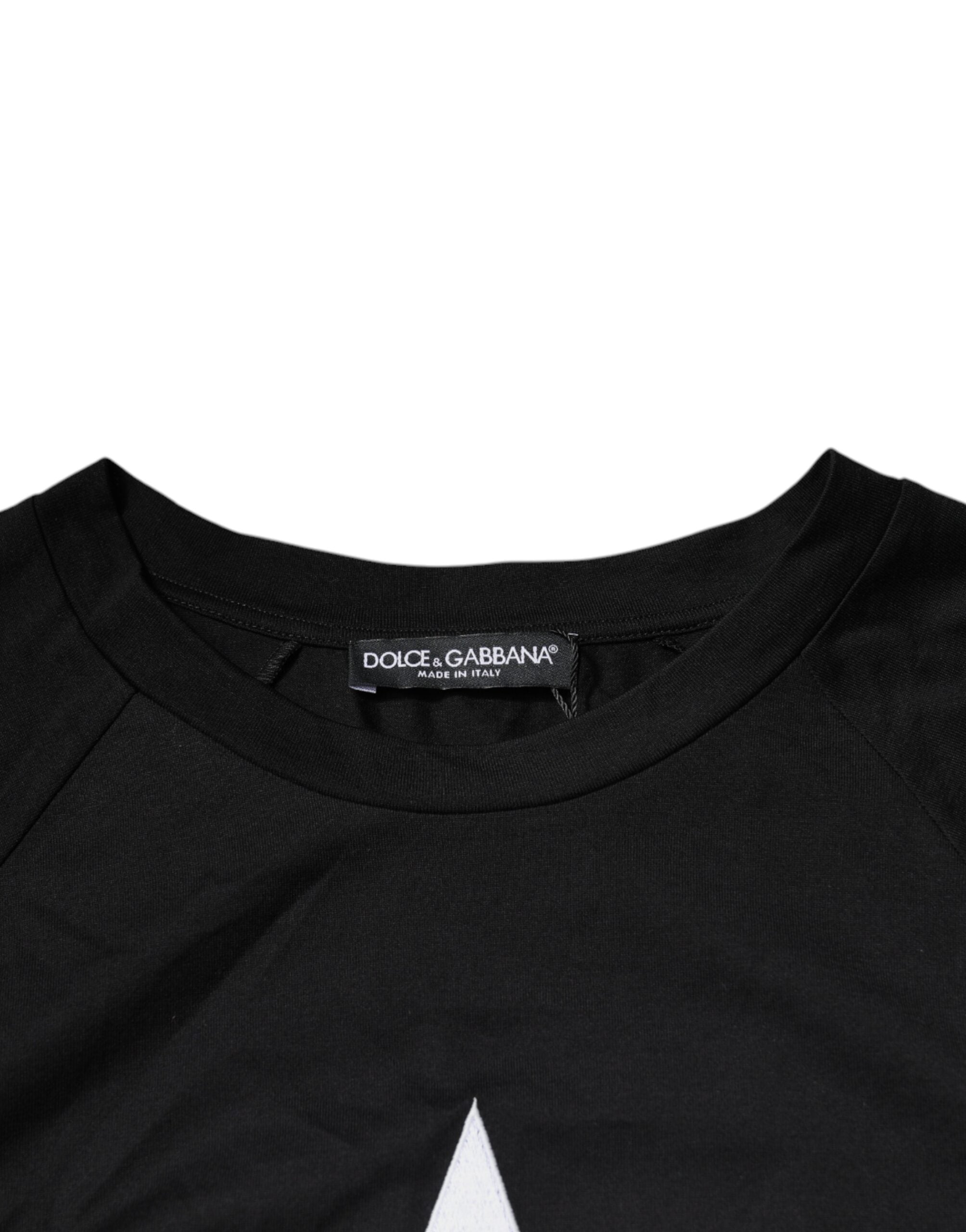 New Dolce & Gabbana Black Logo Print Cotton Crew Neck T-shirt