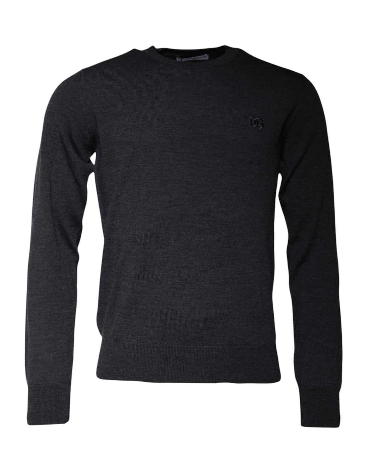 New Dolce & Gabbana Dark Gray DG Logo Crew Neck Pullover Sweater