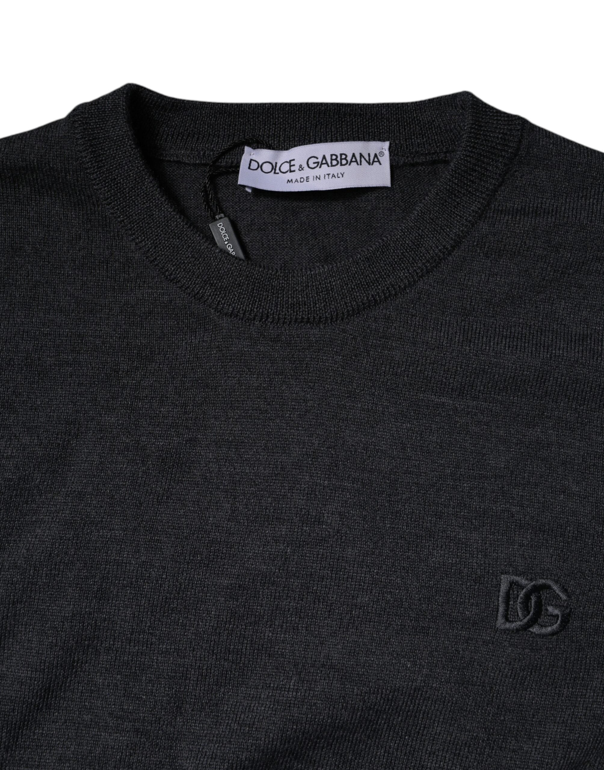 New Dolce & Gabbana Dark Gray DG Logo Crew Neck Pullover Sweater