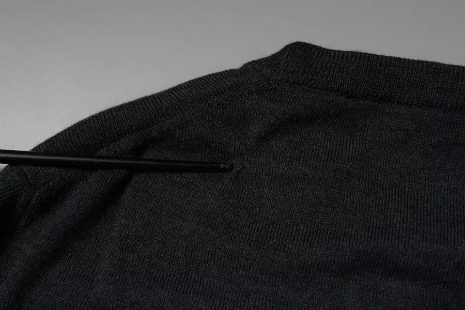 New Dolce & Gabbana Dark Gray DG Logo Crew Neck Pullover Sweater