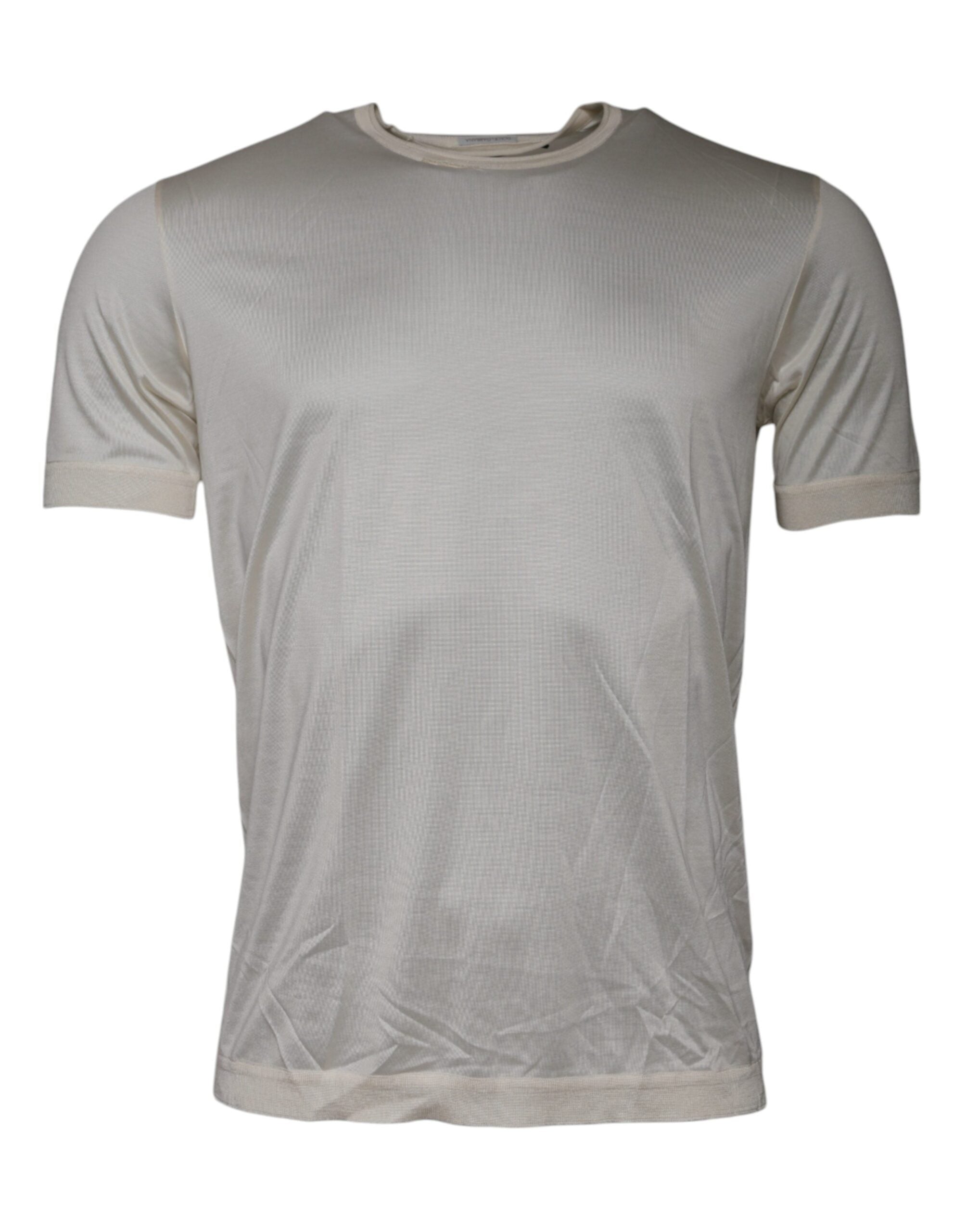 Dolce & Gabbana Off White Silk Crew Neck Short Sleeve T-shirt