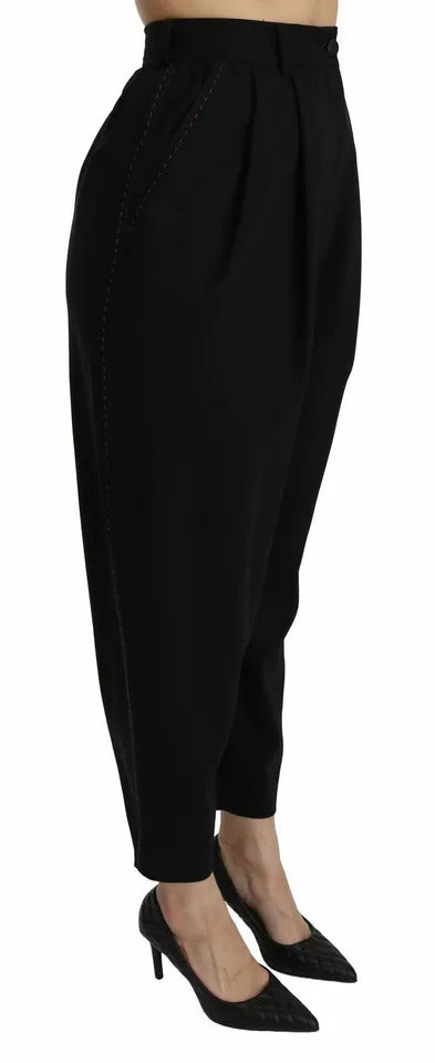 New Dolce & Gabbana Black Wool High Waist Pleat Front Cropped Pants